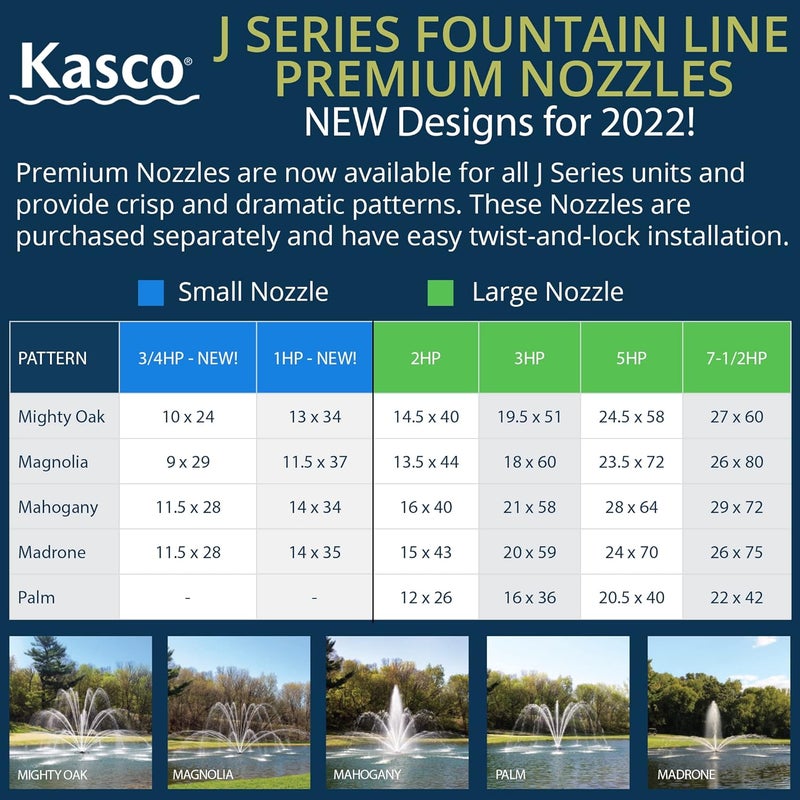 Kasco J Series 3/4 HP and 1 HP Mahogany Premium Fountain Nozzles Only (Fountain not Included) - Image 2
